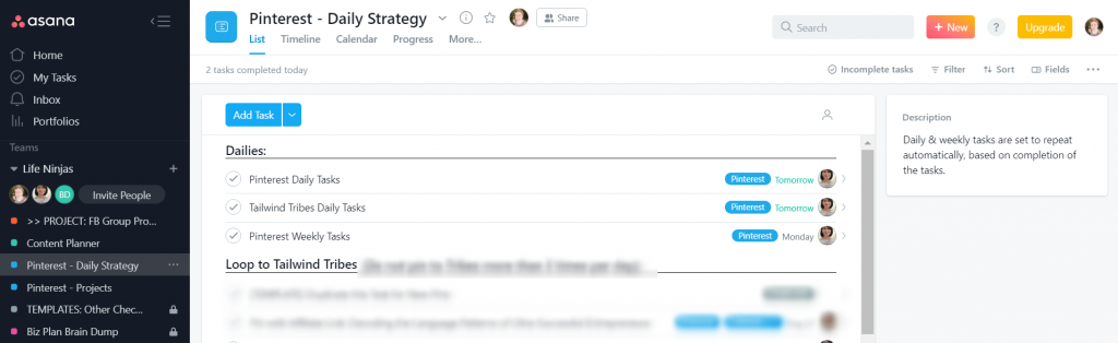 Asana Screenshot - Project Management Tool