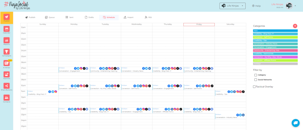 Screenshot of Ninja Social post schedule page